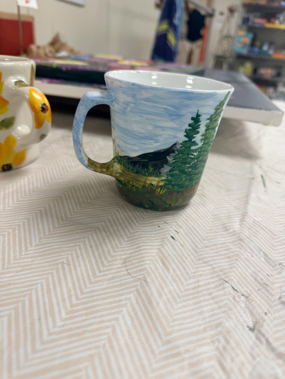 Hand-Painted Scenic Ceramic Coffee Mug - Blue & Green